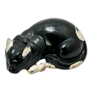 Very Rare Antique American Cast Iron Sleeping Cat Doorstop by the National Foundry Massachusetts - Circa 1920s