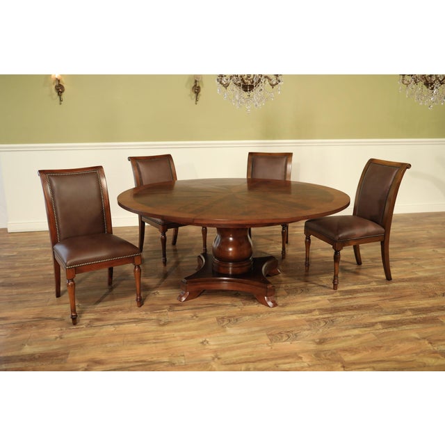 54 to 70 Inch Round Mahogany Jupe Table With Turned Column Base & Self-Storing Leaves, an Ap Exclusive by AntiquePurveyor For Sale - Image 10 of 16