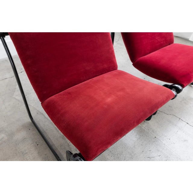 Red Knoll Aluminum Sling Lounge Chairs by Bruce Hannah and Andrew Morrison in Crushed Red Velvet 1960s For Sale - Image 8 of 8