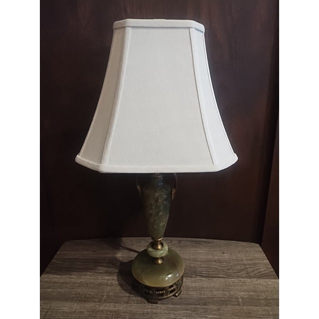 Vintage Green Onyx Marble Urn Trophy Brass Table Lamp Art Deco Nouveau Heavy For Sale - Image 9 of 11
