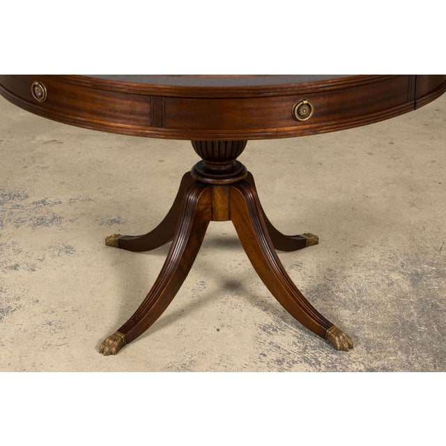 Wood Early 20th Century English Regency Revival Leather Top Center Table For Sale - Image 7 of 18