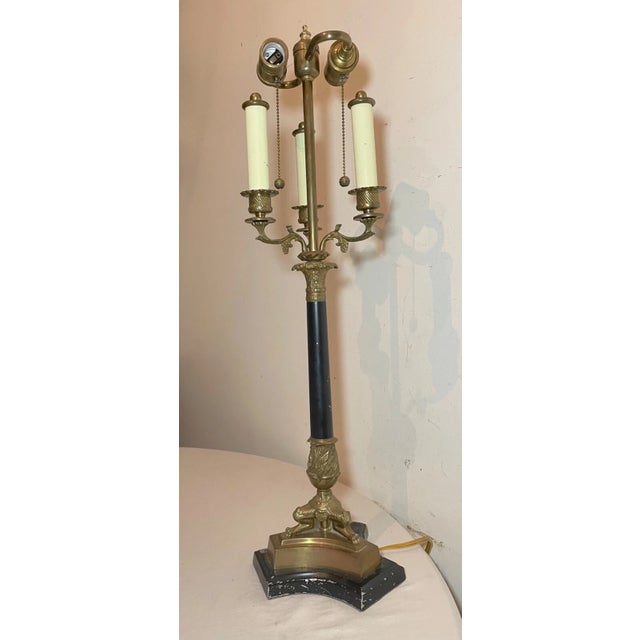Large Vintage Bronze Brass Ornate Neoclassical Electric Claw Footed Table Lamp For Sale - Image 4 of 11