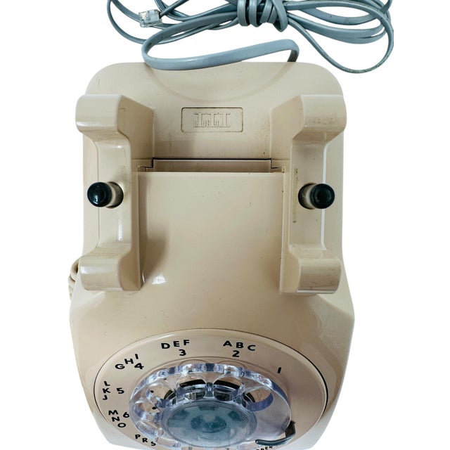 Vintage I T T Model 500 Beige Rotary Phone | Working 1983 Desk Telephone | Polished | Original Cords | Smooth Dial Movement For Sale - Image 9 of 14