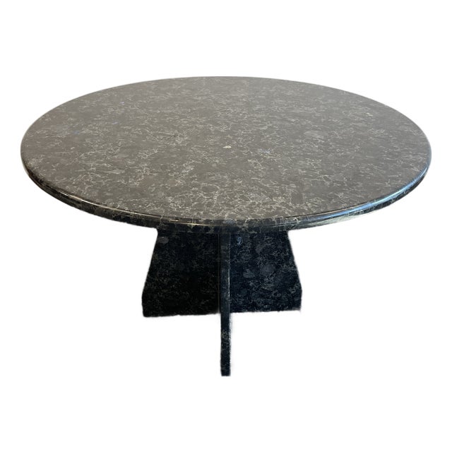Vintage 1980s Postmodern Black Blue Night Granite Dining Entry Table For Sale
