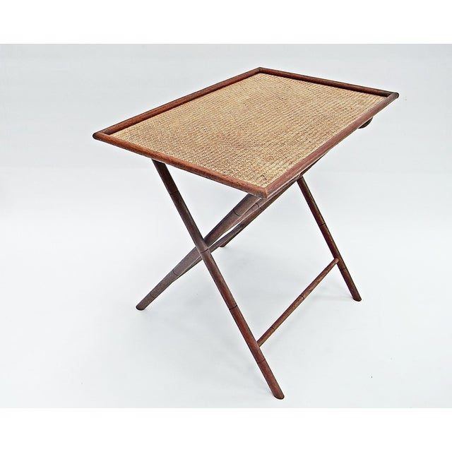 Tray Foldable Side Table in Teak and Rattan Weave, Indonesia, 1980s, in Good conditions. Designed 1980 to 1989