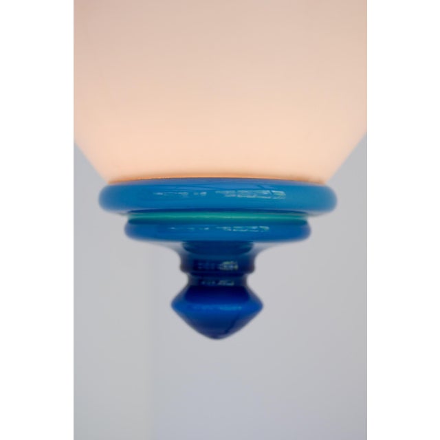 Scandinavian Art Deco Milk Glass Pendant Light with Azure Blue Details, 1930s For Sale - Image 13 of 17