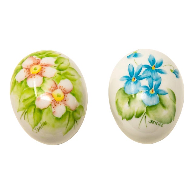 Mid 20th Century Ceramic Eggs with Floral Motif- Set of 2 For Sale