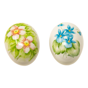 Mid 20th Century Ceramic Eggs with Floral Motif- Set of 2