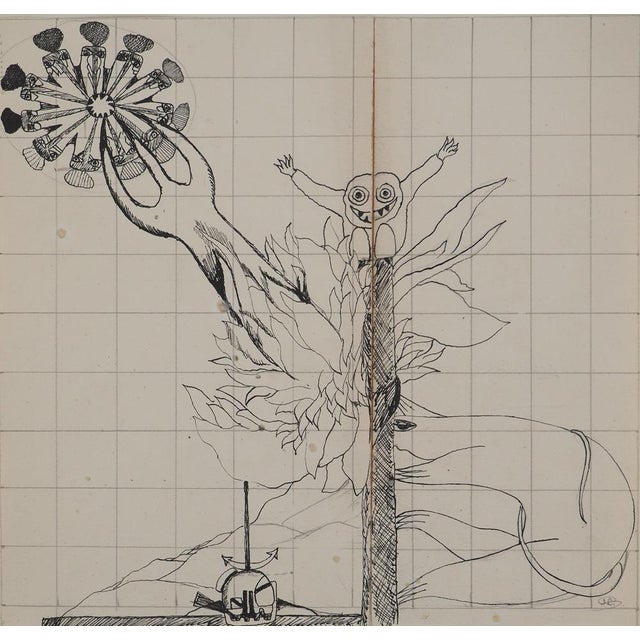 Jean-Claude Silbermann, Sneaky Signs, Surrealist Landscape, Original Signed Drawing For Sale - Image 6 of 6