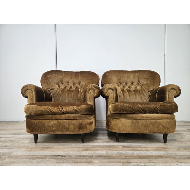 1960s Vintage Velvet Armchairs, 1960s, Set of 2 For Sale - Image 5 of 17
