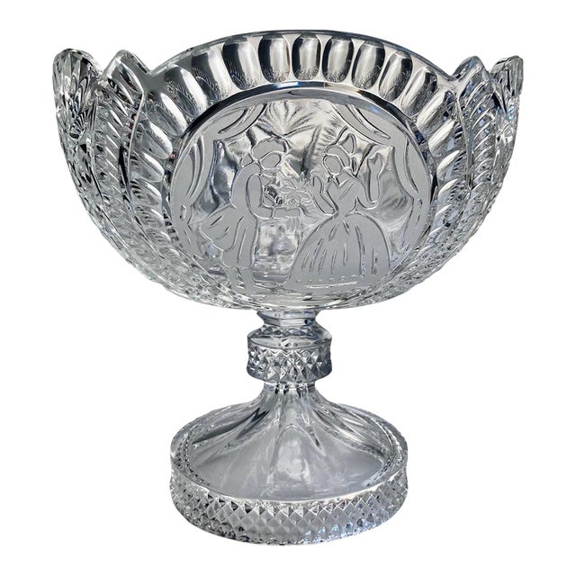 Early 20th C. "He Presenting Her Flowers" Crystal Pedestal Bowl For Sale
