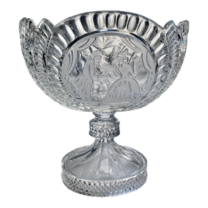 Early 20th Century "He Presenting Her Flowers" Crystal Pedestal Bowl