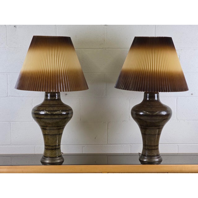 Mid 20th Century Mid 20th Century Earth Toned Mid Century Lamps With Original Hombre Shades - a Pair For Sale - Image 5 of 7