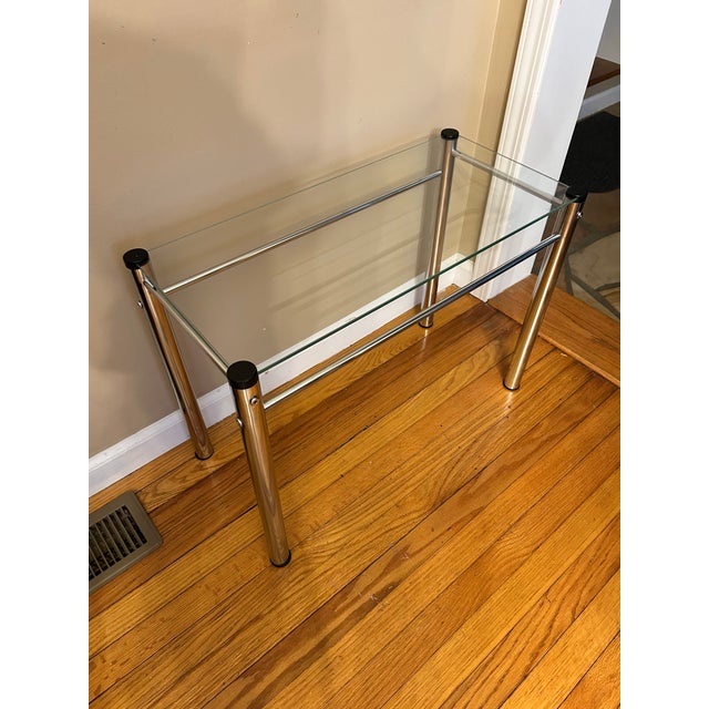 Metal Vintage Chrome and Glass Side Table For Sale - Image 7 of 7