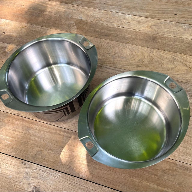 Orange and Brown Enameled Stainless Steel Pots from C&S of France, 1970s, Set of 2 For Sale - Image 15 of 18