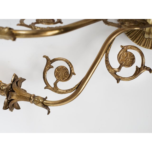 1950s Spanish French Neoclassical Cast Brass 3-Light Wall Sconce With Floral Rosettes For Sale - Image 6 of 12