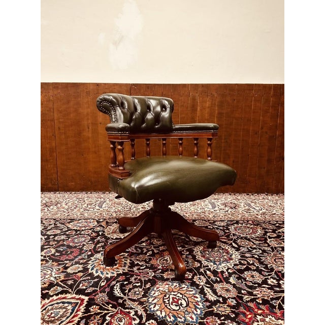 Brown English Chesterfield Captain Desk Chair For Sale - Image 8 of 8
