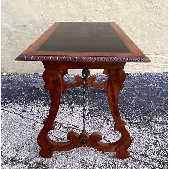 Wood 19th Century Baroque Spanish Side Table With Ebonized Top and Lyre Legs For Sale - Image 7 of 13