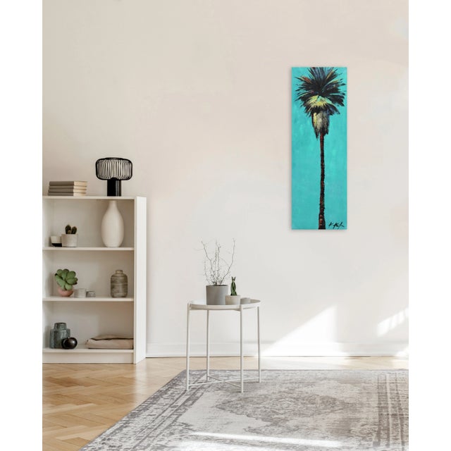 Aqua Aqua Alive - Tall Skinny Palm Tree Landscape Painting on Canvas - Original Artwork by Kathleen Keifer For Sale - Image 8 of 9