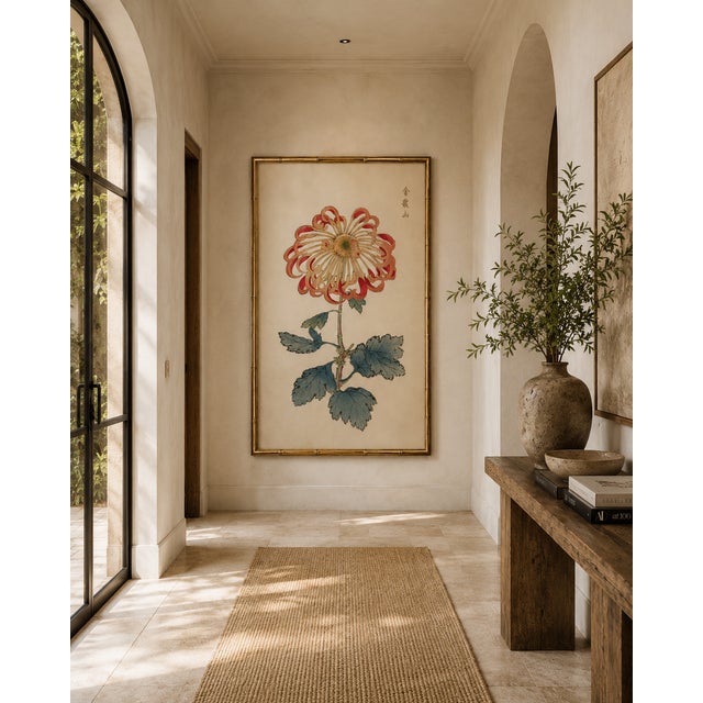 Paper Red Chrysanthemum by Hasegawa, Vintage Japanese Botanical Art Print, 16" X 24" For Sale - Image 7 of 10