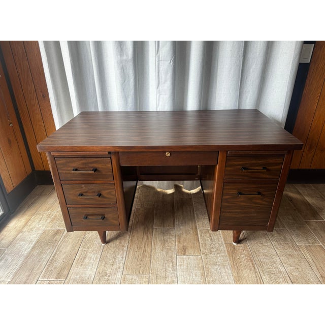 Vintage MCM Wood Veneer Desk For Sale - Image 4 of 12
