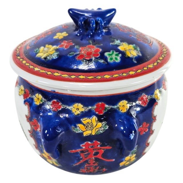 Elegant Chinese Cobalt Blue Serving Pot – 6" With 3 Boys Motif for Joy, Prosperity & Longevity For Sale - Image 4 of 9