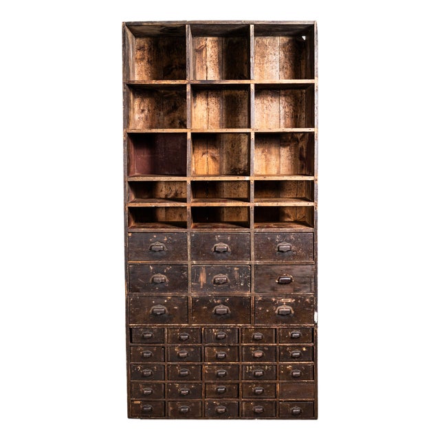 Tall French Workshop Shelving Unit, 1940s For Sale