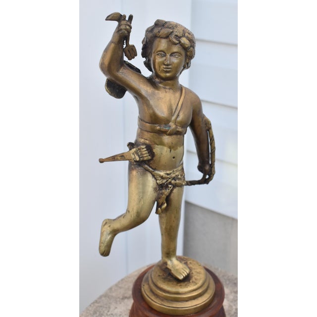 Antique French Style Bronze Cupid Figure on Wood Base For Sale In Philadelphia - Image 6 of 12