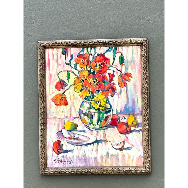 Impressionist Vintage Original Oil on Canvas Floral Painting For Sale - Image 3 of 12