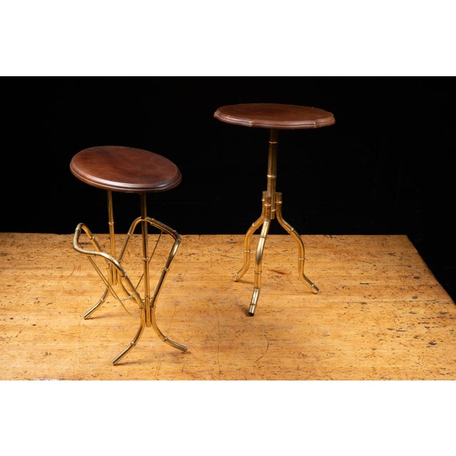 French Mid 20th Century Pair of After-Maison Bagues Faux Bamboo Side Tables With Magazine Rack For Sale - Image 3 of 16