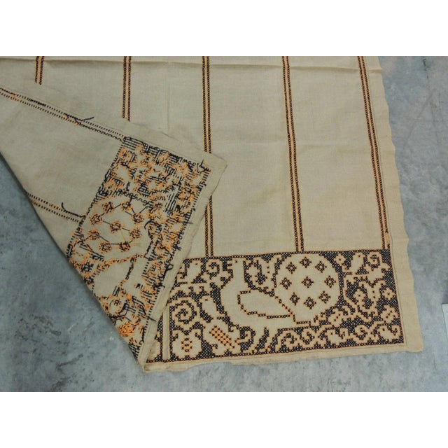 1950s Vintage Orange and Black Embroidered Large Textile Wall-Hanging For Sale - Image 5 of 11
