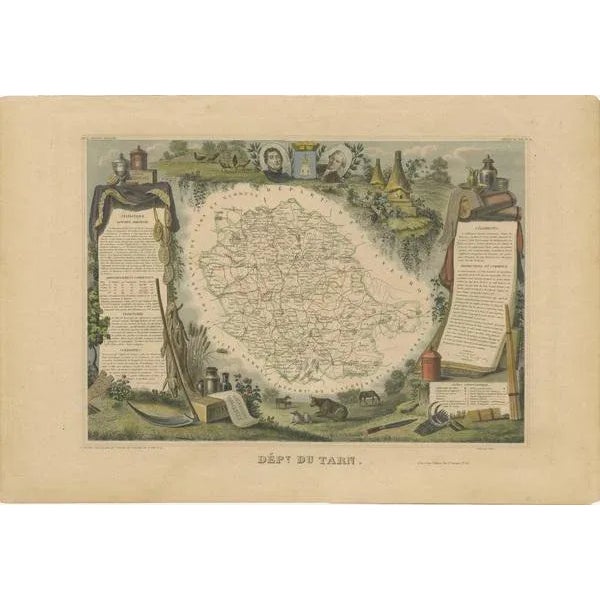 Antique Map of De Tarn in France by V. Levasseur, 1852 For Sale - Image 3 of 5