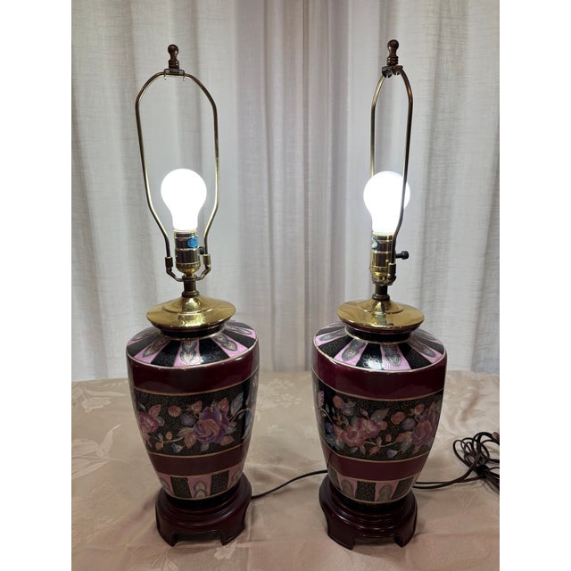 Reliance Lamp Co. Chinoiserie / Ginger Jar Hand-Painted Lamp Set of 2 Features a multi-color, hand-painted design (maroon,...