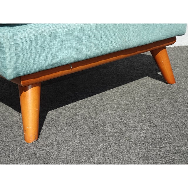 Wood Vintage Mid Century Blue Ottoman Bench Footstool Stool For Sale - Image 7 of 10