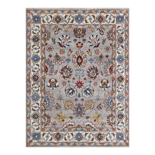 8x10 Gray Hand-Knotted Wool Floral Symmetry Classic Traditional Carpet Rug For Sale