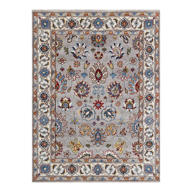 8x10 Gray Hand-Knotted Wool Floral Symmetry Classic Traditional Carpet Rug For Sale