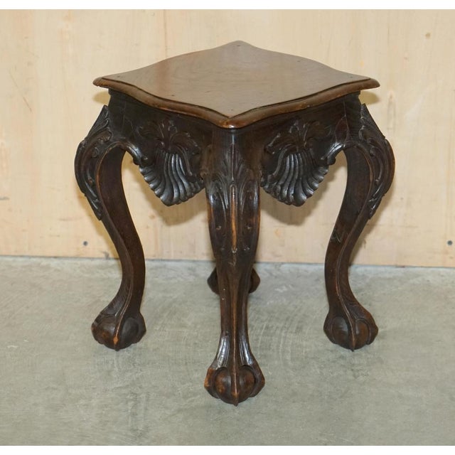 Sublime pair of antique 19th century heavily carved Claw & Ball feet side tables in Mahogany. These are a very well made...