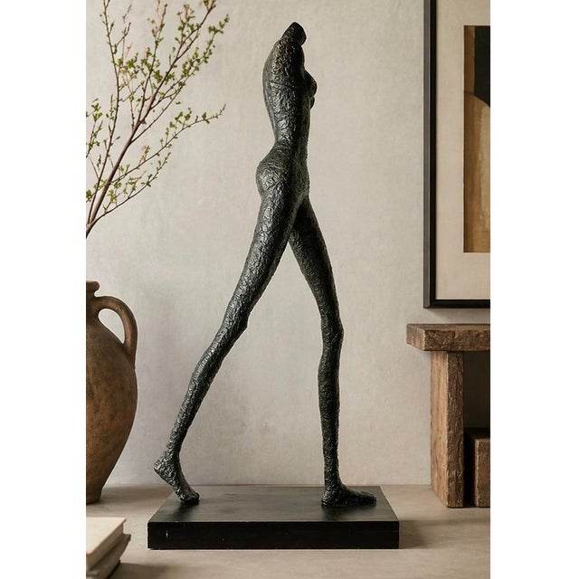 Alberto Giacometti Modern Giacometti-Style Walking Female Sculpture in Base, 5 Ft For Sale - Image 4 of 4
