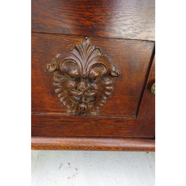 Brown Early 1900s Victorian Carved Lion Heads Tiger Oak Server Buffet With Mirror 5955 For Sale - Image 8 of 12