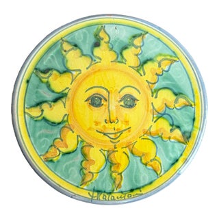 Vintage Italian Pottery Sun Plaque For Sale