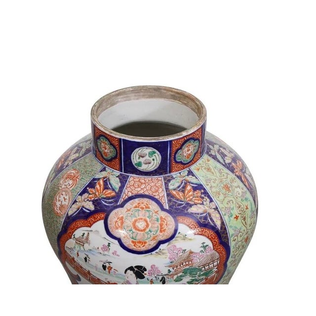 Ceramic Late 19th Century Oversized Oriental Imari Vase With Landscape Panels For Sale - Image 7 of 10