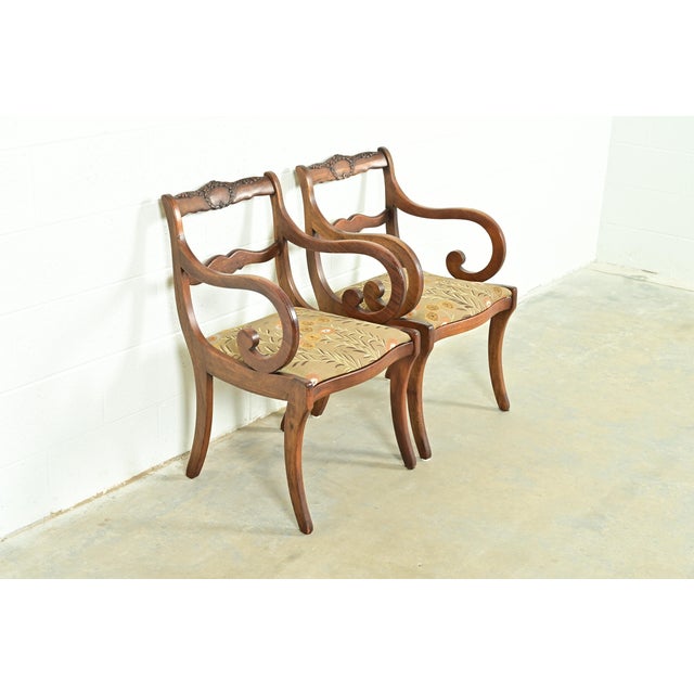 Kindel Furniture Style Regency Carved Solid Mahogany Armchairs, Pair For Sale - Image 14 of 14