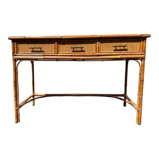 Late 20th Century Island Style Boho Rattan 3 Drawer Desk For Sale