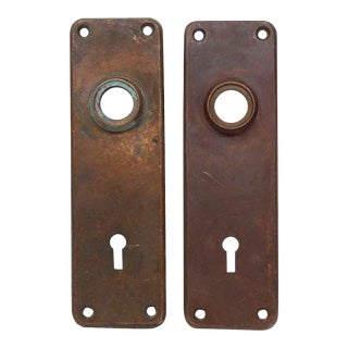 Pair of Antique 6.5 In. Bronze Sargent Door Back Plates For Sale