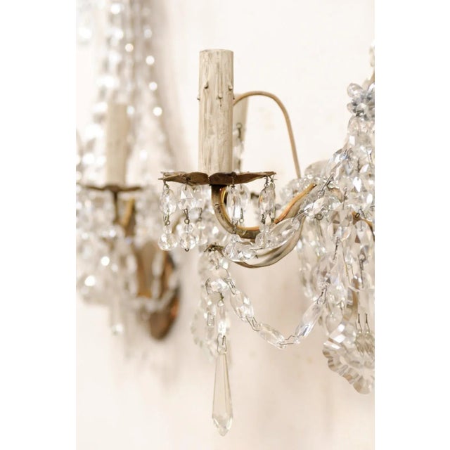 Mid 20th Century French Three-Light Crystal Sconces - A Pair For Sale In Atlanta - Image 6 of 11