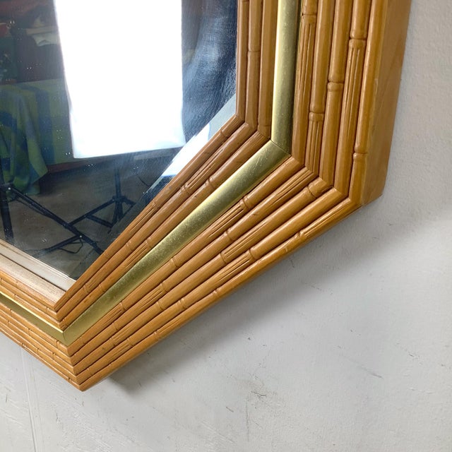 Glass Vintage Modern Faux Bamboo Octagonal Wall Mirror For Sale - Image 7 of 12