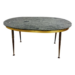 Oval Brass Coffee Table with Green Marble Top, 1950s For Sale