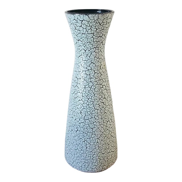 Vintage West German Cortina Jasba Light Blue and Black Fat Lava Glaze Floor Vase For Sale