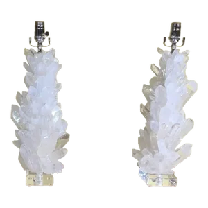 Pair of White Quartz Crystal Table Lamps by Joseph Malekan