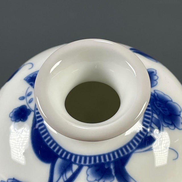 Ceramic Vintage Blue & White Porcelain Vase – Floral Scroll Motif, Qianlong Mark For Sale - Image 7 of 9